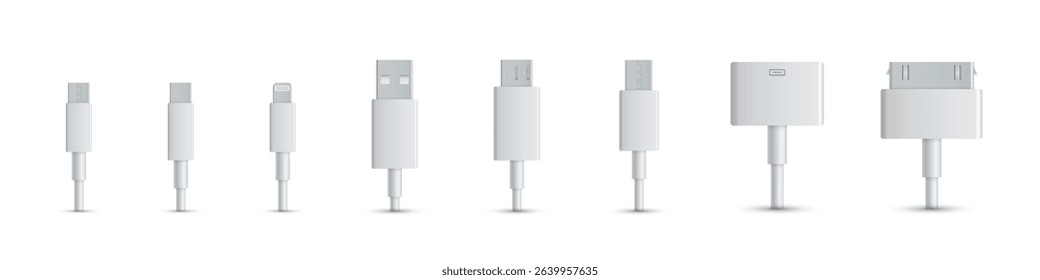 Charging cable types set, realistic vector illustration.