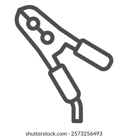 Charging clip battery connector line icon, car service concept. Vector graphics. Electric accumulator clamp, charging sign on white background, outline style icon for mobile or web design