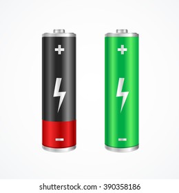 Charging Concept Full and Low Battery. Green and Red. Vector illustration