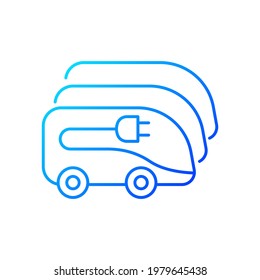 Aufladen in elektrischen Busdepot Farbverlauf-Linear-Vektorsymbol. Elektronische Fahrzeuge des menschlichen Verkehrs. Natürlicher Kraftstoff. Dünne Farbsymbole. Modernes Piktogramm. Vektor-einzelne Rahmenzeichnung