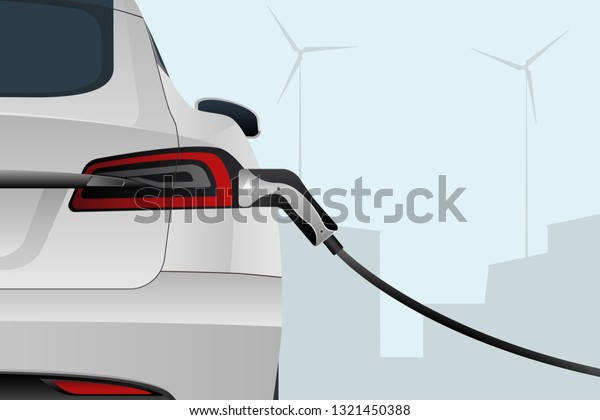 Charging electric car. New energy vehicle. Vector\
illustration EPS 10