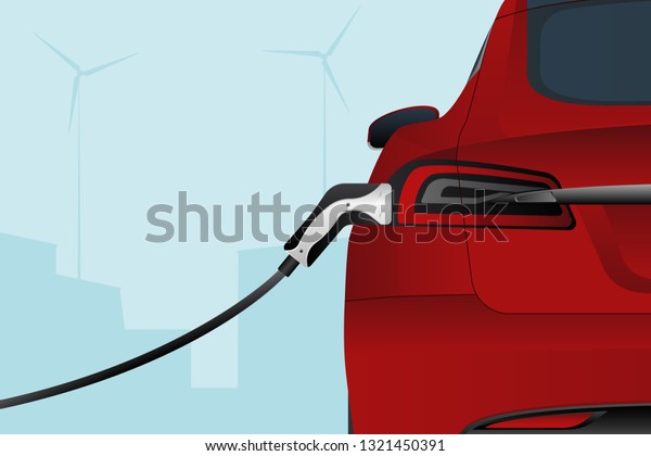 Charging electric car. New energy vehicle. Vector\
illustration EPS 10