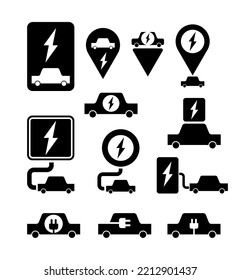 Charging for electric car sign set. Green eco energy symbol.