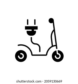 Charging the electric scooter glyph icon. Vector fill black illustration.