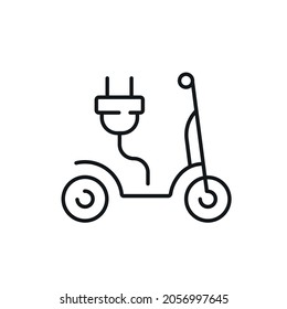Cargando el icono lineal de la motocicleta eléctrica. Ilustración personalizable de línea delgada. Dibujo de contorno aislado del vector. Trazo editable