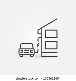 Charging Electric Vehicle at Home linear vector concept icon or logo element