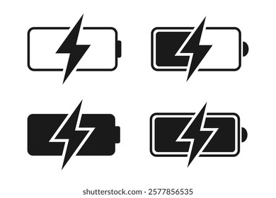 Icono de carga. Conjunto de Vector de Recargo de batería. Cargando la batería vacía a la señal completa. Recarga de bajo nivel de potencia a plena potencia. Conjunto de baterías aisladas.