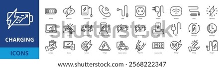 Charging icon pack collection set for electronics and mobile phone