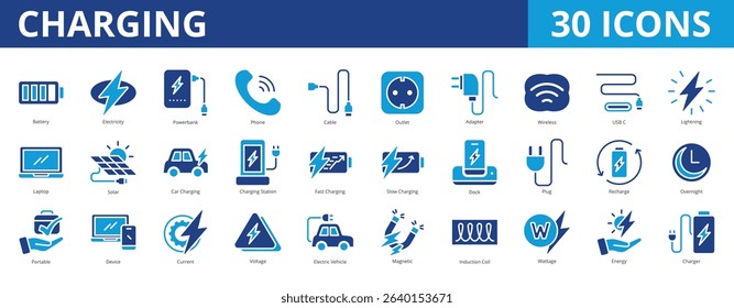 Charging icon pack dual tone collection set for electronics and mobile phone