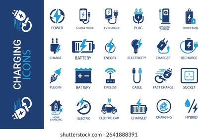 Charging Icon Set, Containing Charge Battery Vector icons design