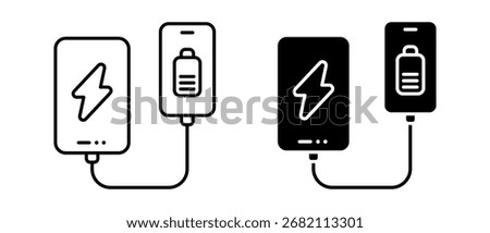 Charging icon set. Containing charge, battery, powerbank, energy, electricity symbol. Vector Illustration