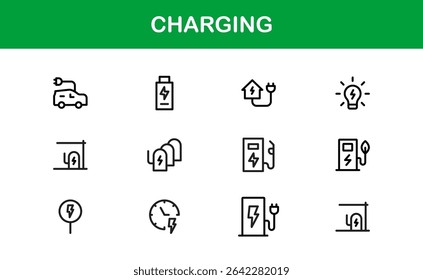 Conjunto de iconos de carga con Diseños mínimos limpios perfecto para proyectos de Tecnología, energía, batería y energía con calidad de Vector y atractivo de Profesional