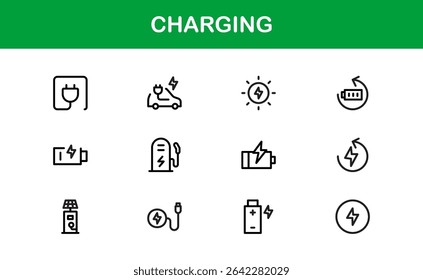 Conjunto de iconos de carga con Diseños mínimos limpios perfecto para proyectos de Tecnología, energía, batería y energía con calidad de Vector y atractivo de Profesional
