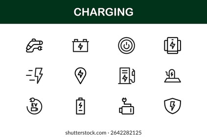 Conjunto de iconos de carga con Diseños mínimos limpios perfecto para proyectos de Tecnología, energía, batería y energía con calidad de Vector y atractivo de Profesional