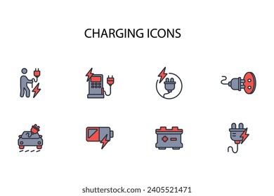 Charging icon set.vector.Editable stroke.linear style sign for use web design,logo.Symbol illustration.