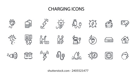 Charging icon set.vector.Editable stroke.linear style sign for use web design,logo.Symbol illustration.