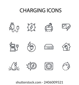 Charging icon set.vector.Editable stroke.linear style sign for use web design,logo.Symbol illustration.