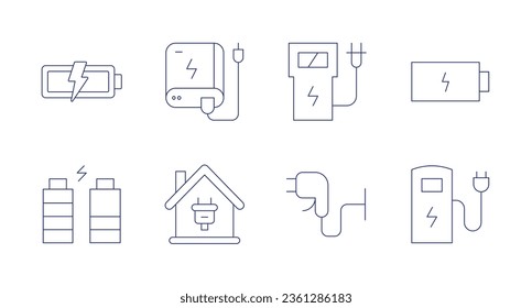 Charging icons. editable stroke. Containing battery, battery charge, power bank, smart home, charging station, electric charge, charging, electric station.