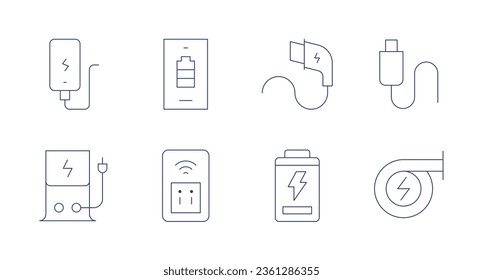 Charging icons. editable stroke. Containing charging, charging station, plug, smartphone, charger, charging battery, power generation, usb.