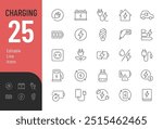 
Charging Line Editable Icons set. Vector illustration in thin line modern style of electricity related icons: battery, energy, charger, and more. Isolated on white
