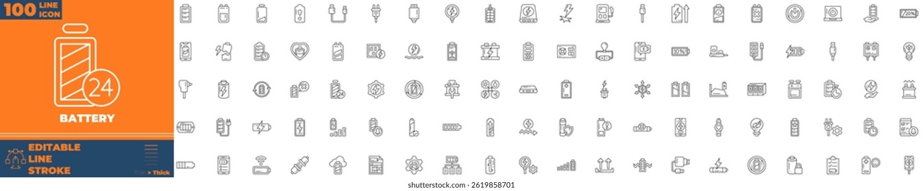 Charging Line Editable Icons set. Vector illustration in modern thin line style of charging icons: energy, electricity, charger, etc
