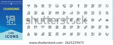 Charging line icon set. Electrical icon. Outline icons collection. Related to charge, electrical, battery, electricity, technology, power, station and more. Editable vector illustration.