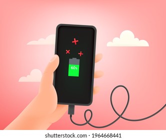 Charging modern smartphone. 3d cute style vector illustration