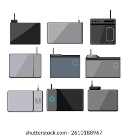 charging mouse pad wireless set cartoon. innovation functionality, qi power, integration desk charging mouse pad wireless sign. isolated symbol vector illustration