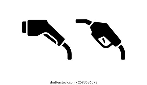 Charging nozzle and petrol pump nozzle icon isolated on white background.