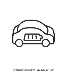 Charging on the car, linear icon. Car and battery. Line with editable stroke
