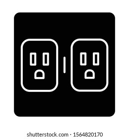 Charging outlets glyph icon. Two wall sokets. Electrical connectors. Power points. Electrified room. Apartment amenities. Silhouette symbol. Negative space. Vector isolated illustration