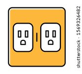 Charging outlets yellow color icon. Two wall sokets. Electrical connectors. Power points. Equipment for electrical wiring in house. Electrified room. Apartment amenities. Isolated vector illustration