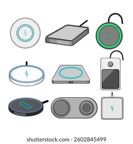 charging pad wireless set cartoon. fast charger, device compatible, technology portable charging pad wireless sign. isolated symbol vector illustration