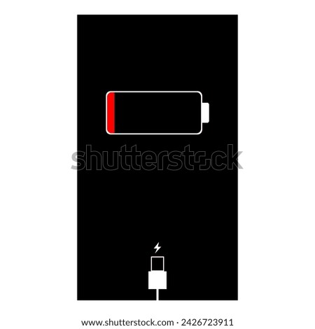 Charging phone icon. Smart phone charging battery. Battery charge level indicators and with USB connection.. Icon isolated on black background. Vector infographic.