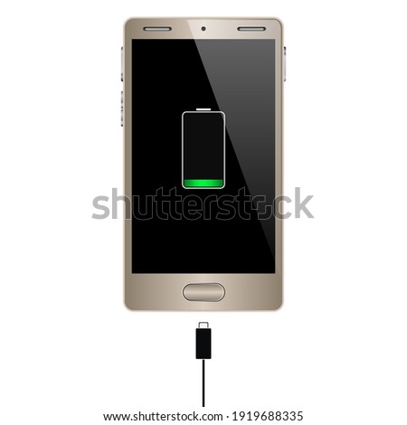 Charging phone. Plugged Phone. Vector illustratoin.