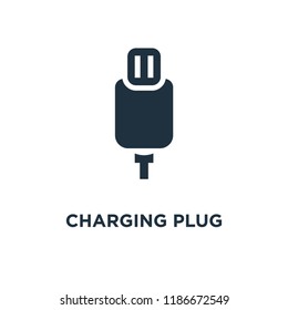 Charging Plug icon. Black filled vector illustration. Charging Plug symbol on white background. Can be used in web and mobile.