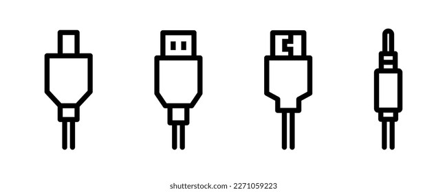 Charging plugs. Connector vector icons. Cable icon set. Vector