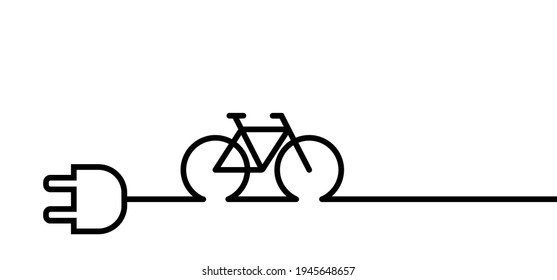 Charging point cable battery station for an electric ebike e bike. Bicycle plug line pattern seamless Vector sport sign icon symbol Sportswear silhouette cyclist riding. City e-bike. pin location.