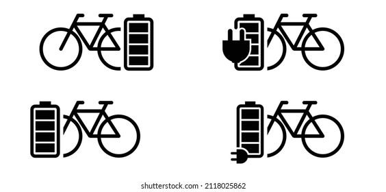 Charging point cable battery station for an electric ebike e bike. Bicycle plug line pattern seamless Vector sport sign icon symbol Sportswear silhouette cyclist riding. City e-bike. Hybrid