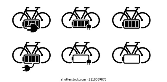 Charging point cable battery station for an electric ebike e bike. Bicycle plug line pattern seamless Vector sport sign icon symbol Sportswear silhouette cyclist riding. City e-bike. Hybrid