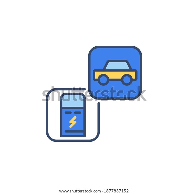 Charging Point and Car vector concept colored icon
or symbol