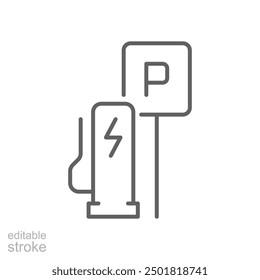 Charging point icon. Simple outline style. Electric vehicles charging station and charge parking, EV, green energy, technology concept. Thin line symbol. Vector illustration isolated. Editable stroke.