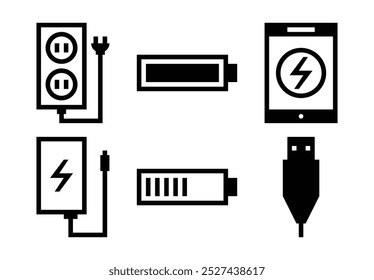 Charging and power connection icon set