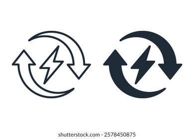 Charging process. Accumulate energy. Vector linear icon illustration isolated on white background.