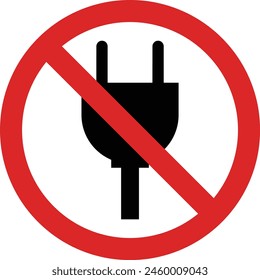 Charging prohibited sign . Power plug use prohibited icon vector