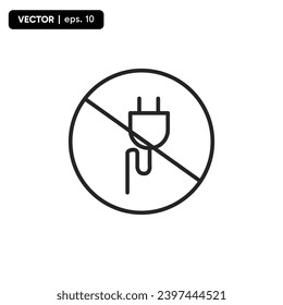 Charging prohibition icon. Outlet unavailable. Socket malfunctioning. Vector.