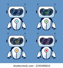 Cargar concepto de ilustración de robot. Asistente para robots humanoides mientras carga con el estado de la batería.