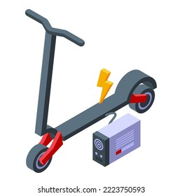 Charging scooter icon isometric vector. Food delivery. Fast express