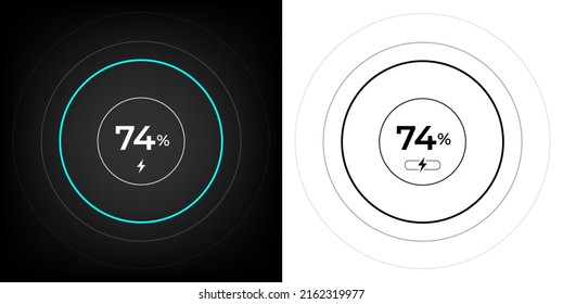 Charging screen 74% percent, screen cell phone display while charging battery