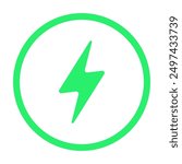 Charging sign. Circles around lightning. Electricity, green energy, eco friendly, ecology, rechargeable, power supply, battery accumulator, electric car station, fast charge, turbo, clean environment